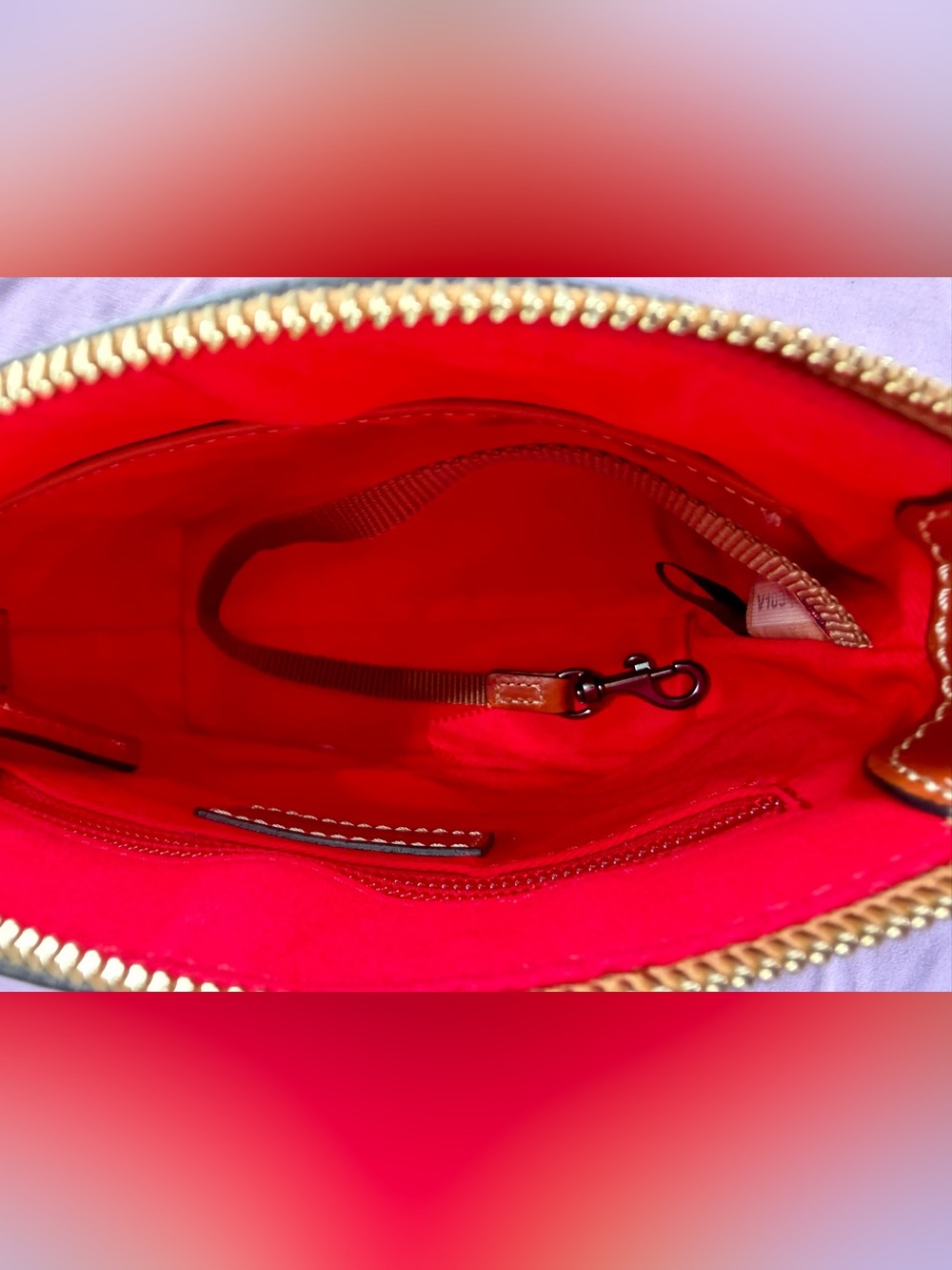 Dooney & Bourke Plum Leather Domed Crossbody with Vachetta Trim and Strap - Picture 9 of 12